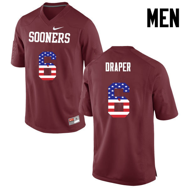 Men Oklahoma Sooners #6 Levi Draper College Football USA Flag Fashion Jerseys-Crimson - Click Image to Close